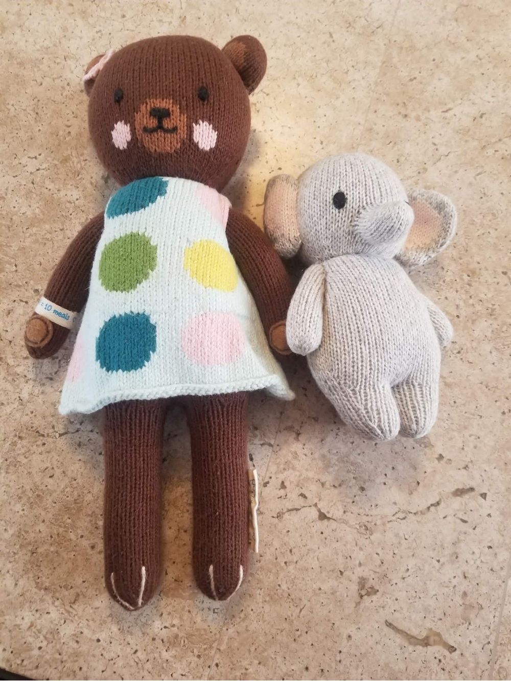 Plush Knit Brown Bear & Elephant - Cuddle + Kind